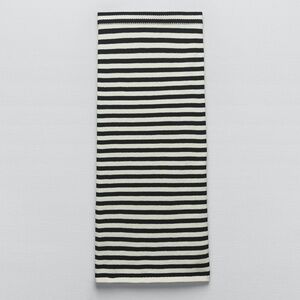 ZARA Black & Cream Stripe Chenille Sweater Knit Midi Skirt Small